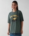 Shop Women's Grey Who Cares Graphic Printed Oversized T-shirt