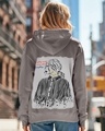 Shop Women's  Grey Worry Ready Graphic Printed Oversized Hoodies-Front