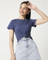 Shop Women's Half Sleeve Navy Melange T-Shirt-Front