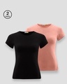 Shop Women's Half Sleeve T-Shirt-Combo Black-Pink-Front