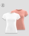 Shop Women's Half Sleeve T-Shirt Combo White-Pink-Front