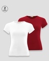 Shop Women's Half Sleeve T-Shirt Combo Whtie-Red-Front
