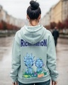 Shop Women's Cyan Stoned Rick & Morty Graphic Printed Oversized Hoodies-Front