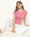Shop Women's Heather Rose Varsity Half Sleeve Round Neck T-shirt-Front