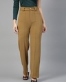 Shop Women's Honey Brown Straight Fit Trousers-Front