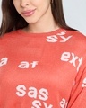 Shop Women's Hot Coral Pink All Over Printed Oversized Sweater