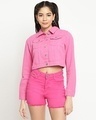 Shop Women's Hot Pink Denim Cropped Jacket-Front