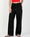 Shop Women's Jet Black Washed Straight Fit Jeans-Front