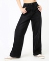 Shop Women's Jet Black Washed Baggy Straight Fit Jeans-Front