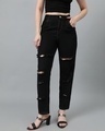 Shop Women's Jet Black Distressed Slim Fit Jeans-Front