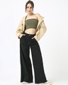 Shop Women's Jet Black Washed Flared Korean Jeans-Full