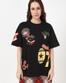 Shop Women's Jet Black Harry Potter Graphic Printed Oversized T-shirt-Front