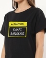 Shop Women's Jet Black Kaafi Sanskari Typography Boyfriend T-shirt