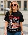 Shop Women's Jet Black Kawaii Racing Graphic Printed Oversized T-shirt-Front