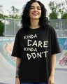 Shop Women's Jet Black Kind A Care Typography Oversized T-shirt-Front