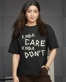 Shop Women's Jet Black Kind A Care Typography Oversized T-shirt-Front