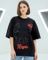 Shop Women's Jet Black Krypto Graphic Printed Oversized T-shirt-Front