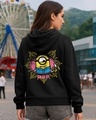 Shop Women's Jet Black Minion Harmony Graphic Printed Oversized Hoodies-Front