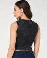 Shop Women's Jet Black Embroidered Slim Fit Acid Wash Short Top-Design