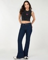 Shop Women's Jet Black Embroidered Slim Fit Acid Wash Short Top-Full