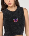 Shop Women's Jet Black Embroidered Slim Fit Acid Wash Short Top