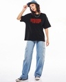 Shop Women's Jet Black Stranger Things Logo Typography Oversized T-shirt