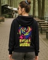 Shop Women's Jet Black Sugar Rush Graphic Printed Oversized Hoodies-Front