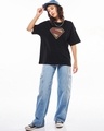Shop Women's Jet Black Superman Logo Graphic Printed Oversized T-shirt