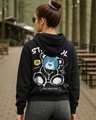 Shop Women's Jet Black Too Cool Graphic Printed Oversized Hoodies-Front