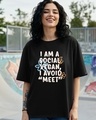 Shop Women's Jet Black Vegan Typography Oversized T-shirt-Front