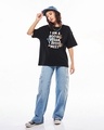 Shop Women's Jet Black Vegan Typography Oversized T-shirt