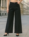 Shop Women's Jet Black Washed Flared Korean Jeans-Front