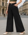 Shop Women's Jet Black Washed Flared Korean Jeans-Front