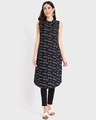 Shop Women's Black All Over Just Shut Up Printed Long Kurta-Front