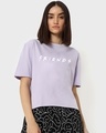 Shop Women's Lavender Friends Logo Typography Oversized Short Top-Front