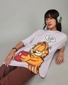 Shop Women's Lavender Rock Garfield Graphic Printed Oversized T-shirt-Front