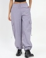 Shop Women's Lavender Tapered Fit Cargo Parachute Pants-Front