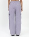 Shop Women's Lavender Tapered Fit Cargo Parachute Pants-Full