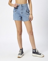 Shop Women's Light Blue Denim Cargo Shorts-Front