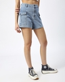 Shop Women's Light Blue Denim Cargo Shorts-Design
