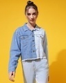Shop Women's Light Blue Color Block Denim Jacket-Front
