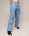 Shop Women's Light Blue Straight Fit Cargo Carpenter Jeans-Design