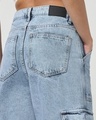 Shop Women's Light Blue Washed Straight Fit Cargo Jeans
