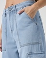 Shop Women's Light Blue Washed Straight Fit Cargo Jeans