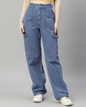 Shop Women's Light Blue Wide Leg Cargo Jeans-Front