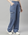 Shop Women's Light Blue Wide Leg Cargo Jeans-Design