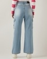 Shop Women's Light Blue Washed Wide Leg Cargo Jeans-Design