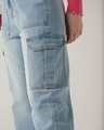 Shop Women's Light Blue Washed Wide Leg Cargo Jeans