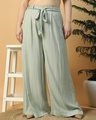 Shop Women's Light Green Striped Loose Comfort Fit Plus Size Flared Pants-Front