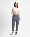 Shop Women's Grey Tapered Cargo Pants-Front
